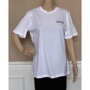 NWT Versace Logo Series Crystal-embellished T-Shirt White 10 US (44 Eu) 1014555